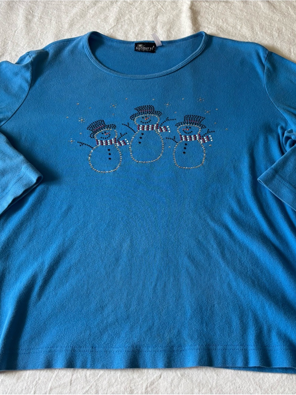 Blue Rhinestone Snowman Long Sleeve Top -
